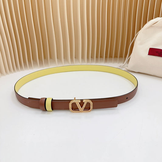 Vlogo Buckle Water Wave Gold Copper Glossy Brown Yellow Leather 20mm Belt