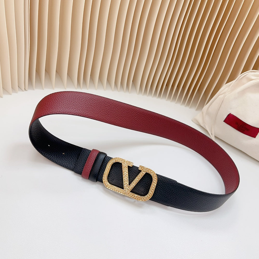 Vlogo Buckle Water Wave Gold Copper Glossy Wine Black Leather 40mm
