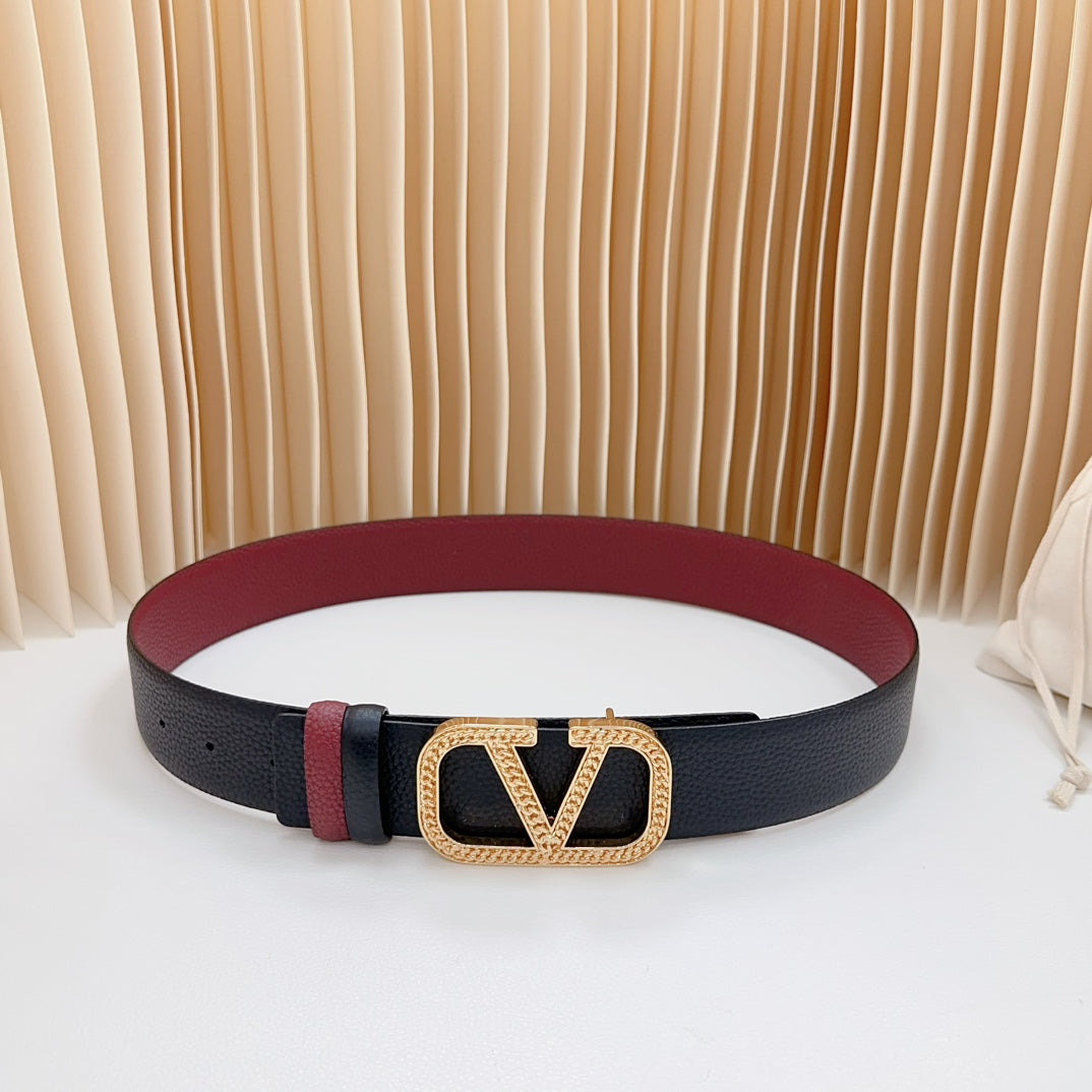 Vlogo Buckle Water Wave Gold Copper Glossy Wine Black Leather 40mm