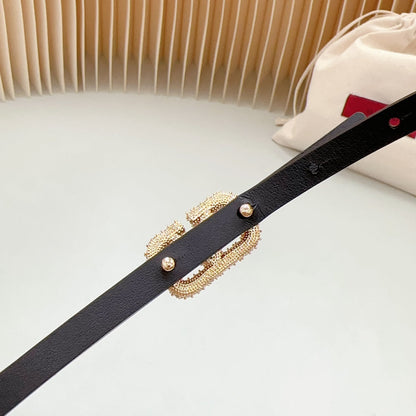 VL Belt 8mm Buckle Gold Diamond Leather Red Black