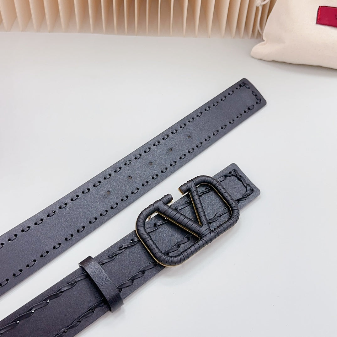Vlogo Black Leather Buckle 40mm Black