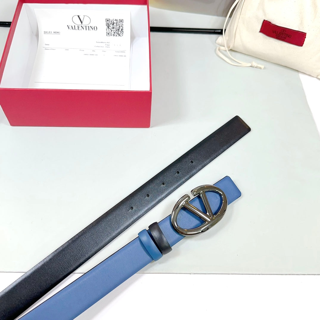 The Bold Edition Reversible Belt 30mm Blue Black Calfskin Black Buckle