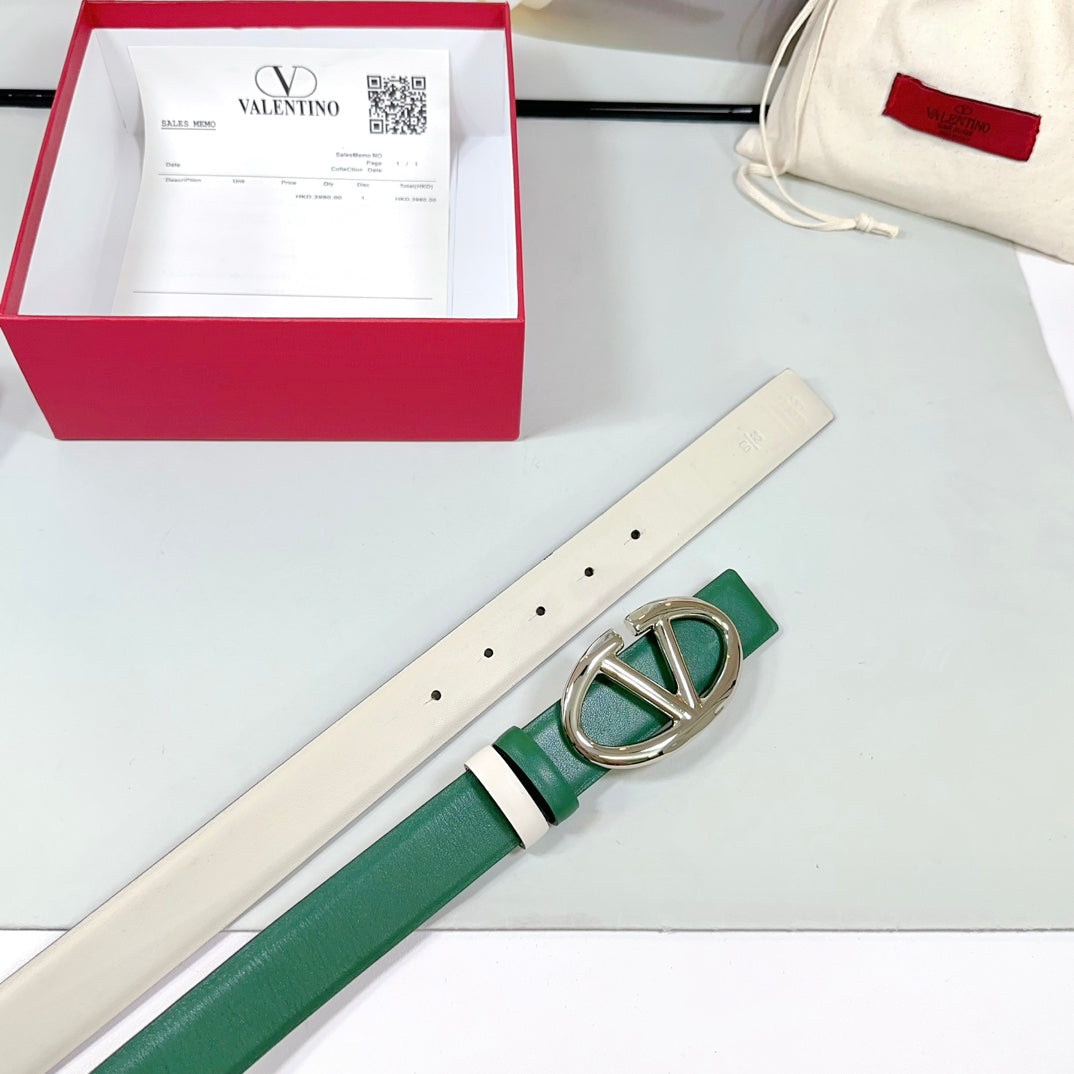The Bold Edition Reversible Belt 30mm Green White Calfskin Silver Buckle