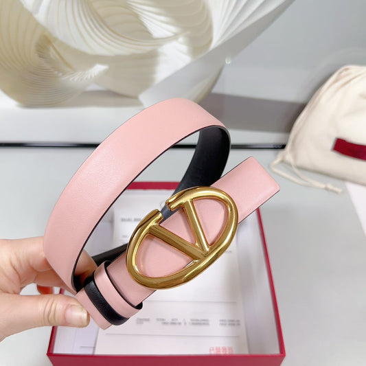 The Bold Edition Reversible Belt 30mm Light Pink Black Calfskin Gold Buckle