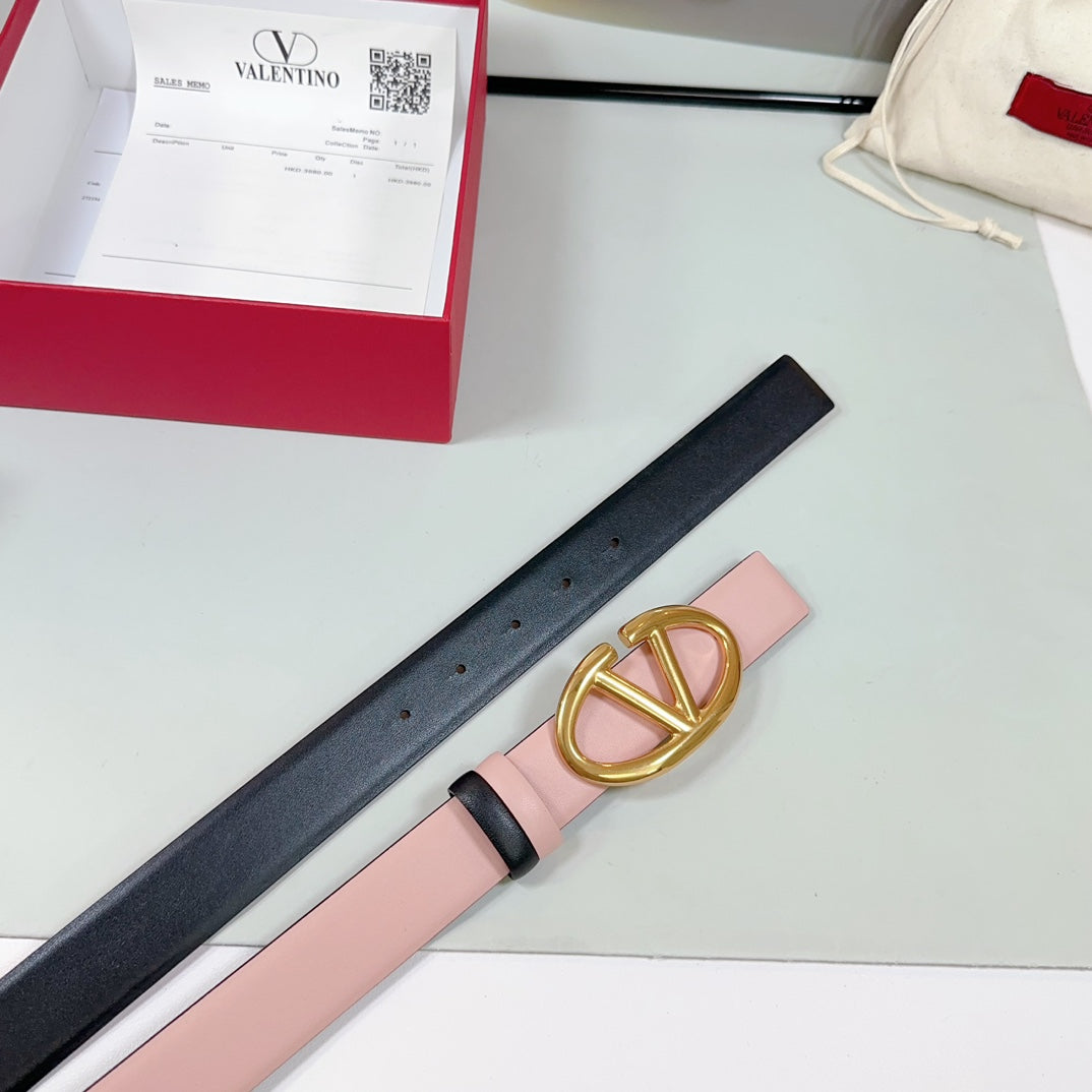 The Bold Edition Reversible Belt 30mm Light Pink Black Calfskin Gold Buckle