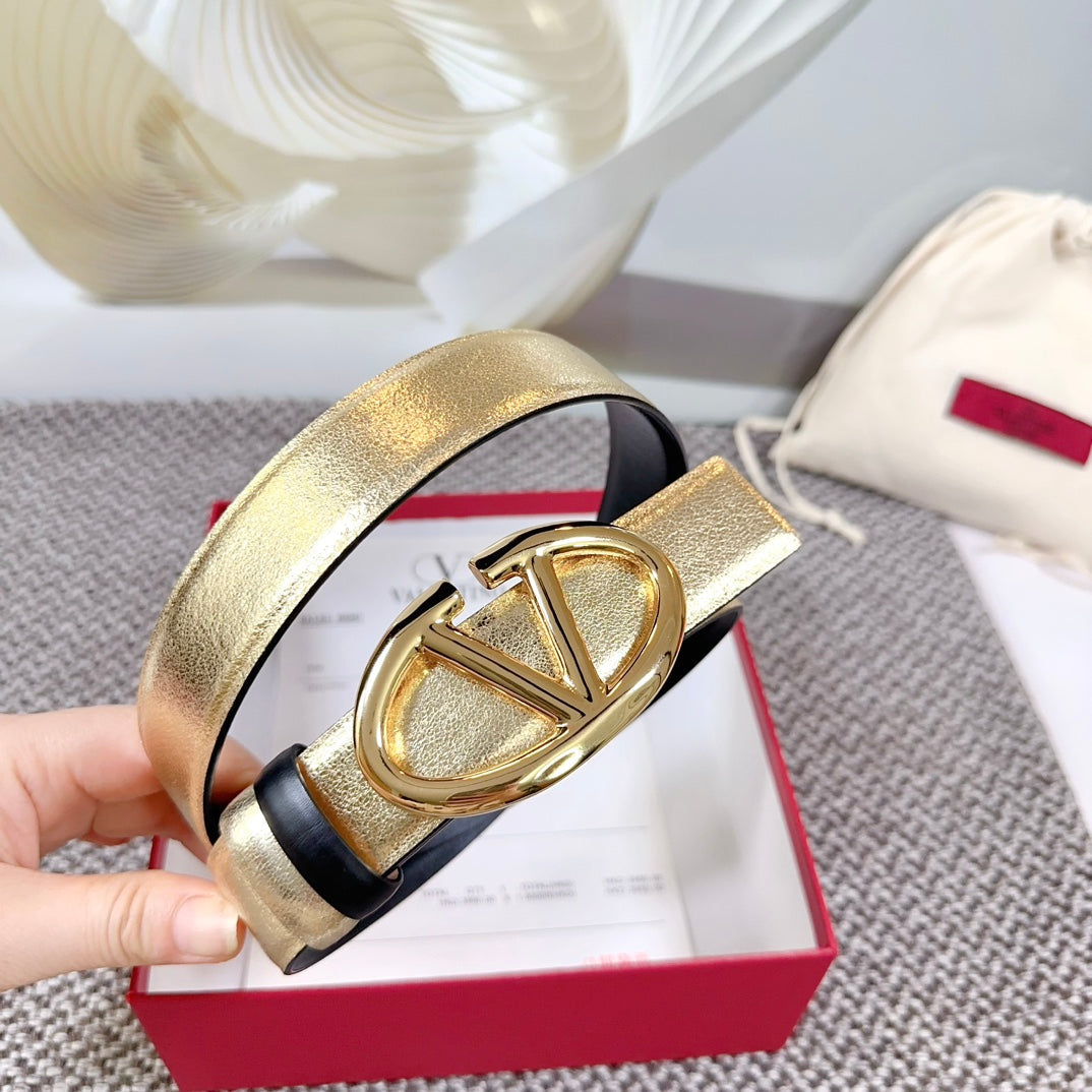 The Bold Edition Reversible Belt 30mm Gold Metalic Black Calfskin Gold Buckle
