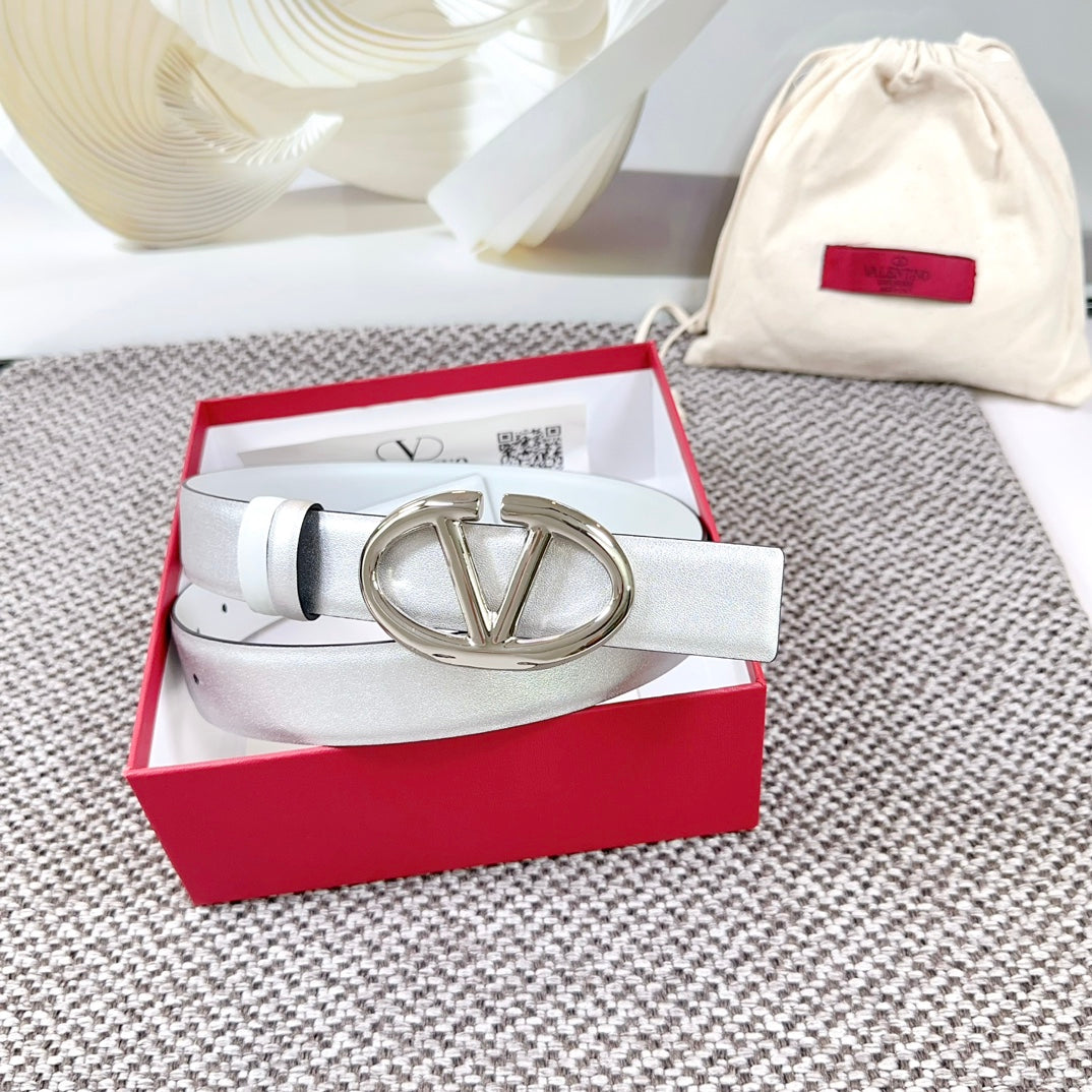 The Bold Edition Reversible Belt 30mm Silver Metalic White Calfskin Silver Buckle