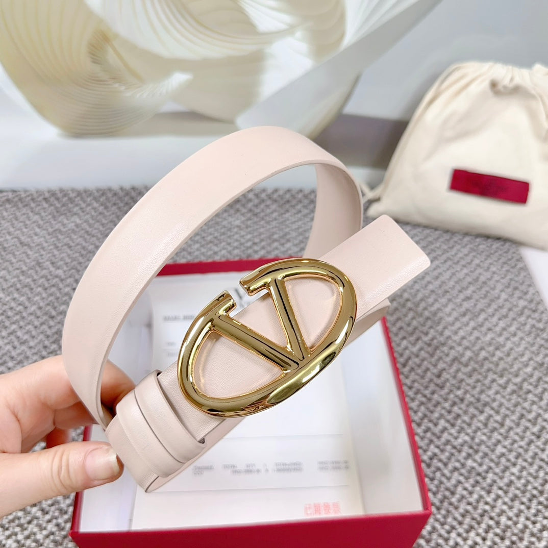 The Bold Edition Reversible Belt 30mm Pastel Pink Calfskin Gold Buckle