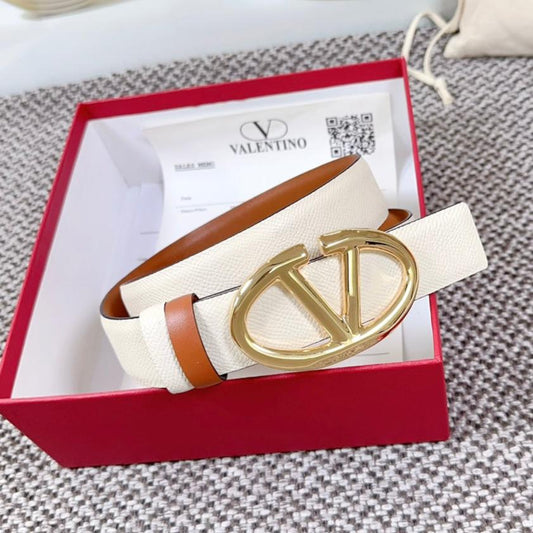 The Bold Edition Reversible Belt 30mm Cream Brown Grained Calfskin Gold Buckle