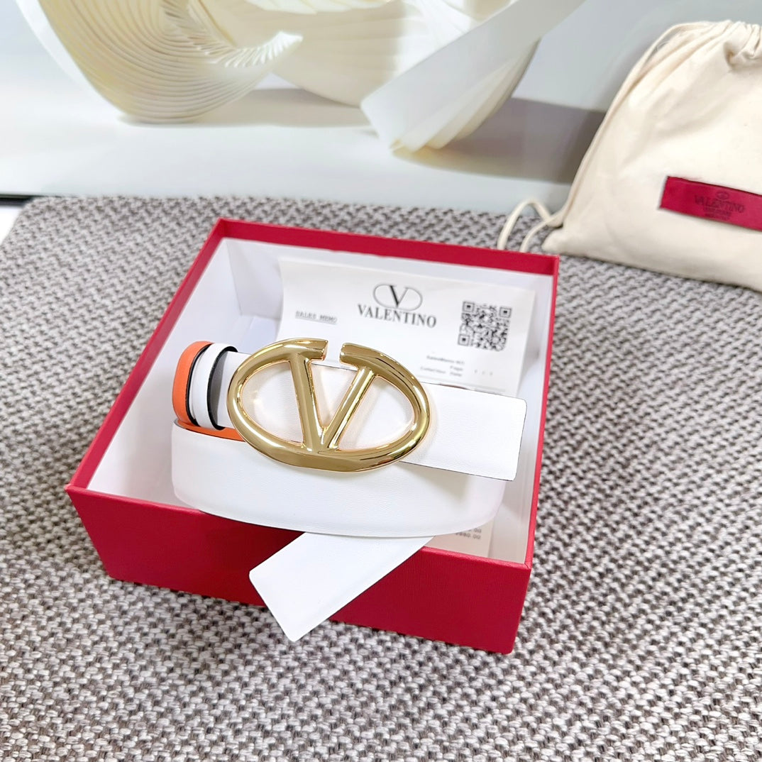 The Bold Edition Reversible Belt 30mm White Brown Calfskin Gold Buckle