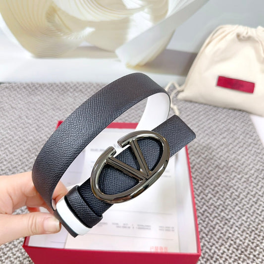 The Bold Edition Reversible Belt 30mm Black White Grained Calfskin Black Buckle