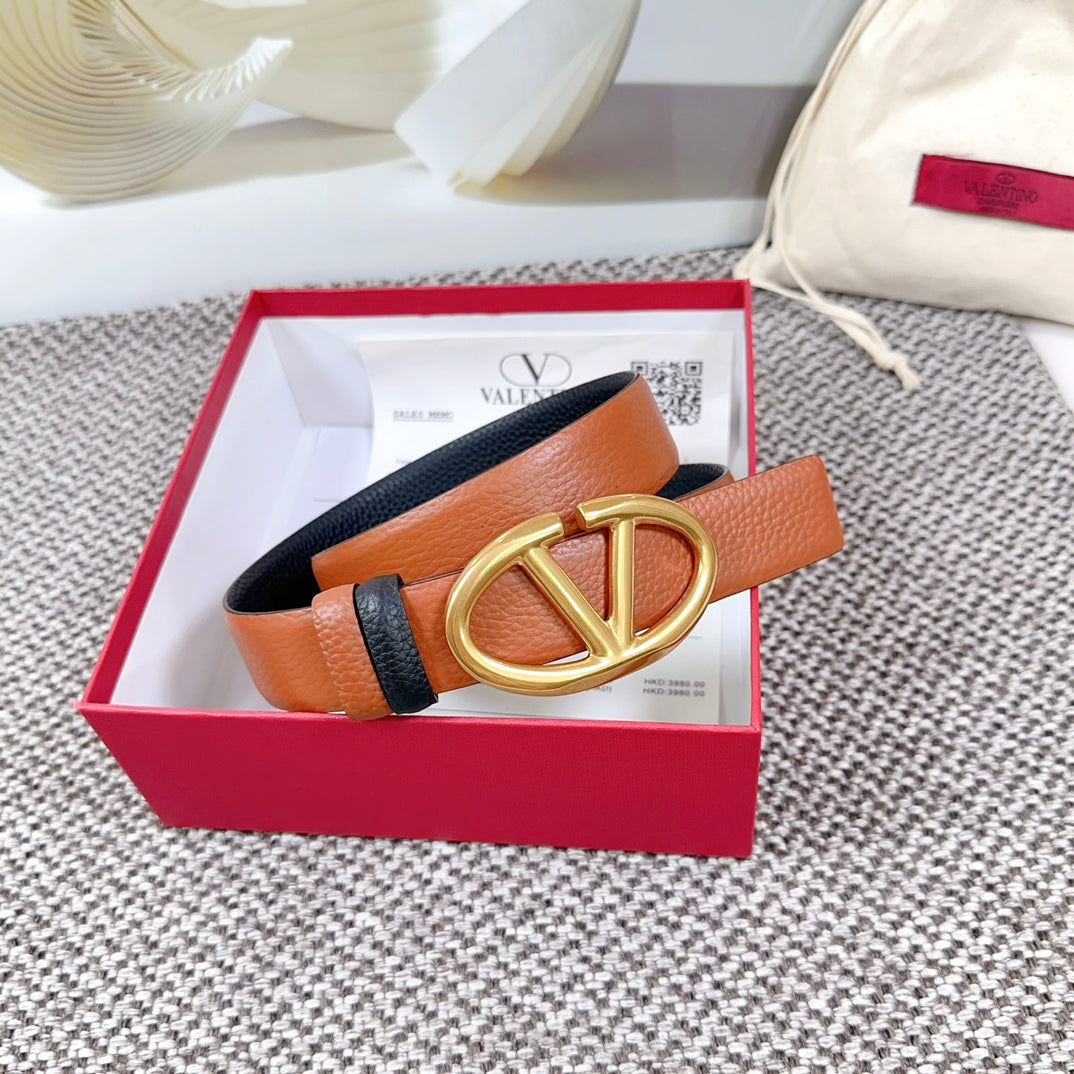 The Bold Edition Reversible Belt 30mm Brown Black Grained Calfskin Gold Buckle