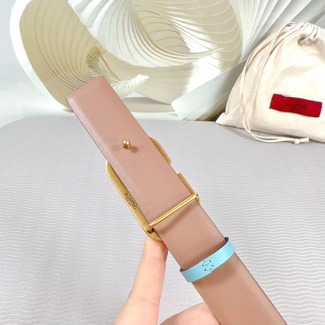 The Bold Edition Belt 30mm Cloud BLue Rose Calfskin Gold Buckle