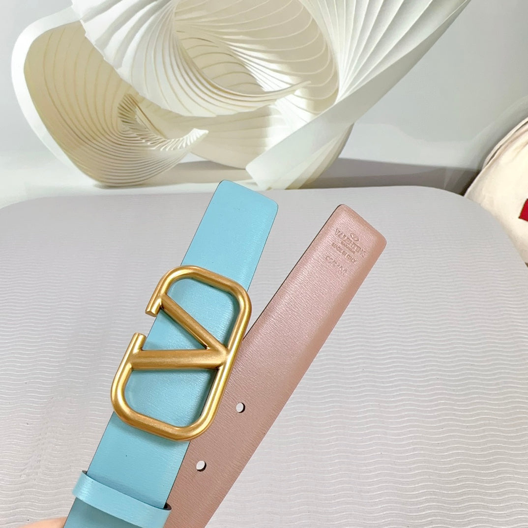 The Bold Edition Belt 30mm Cloud BLue Rose Calfskin Gold Buckle