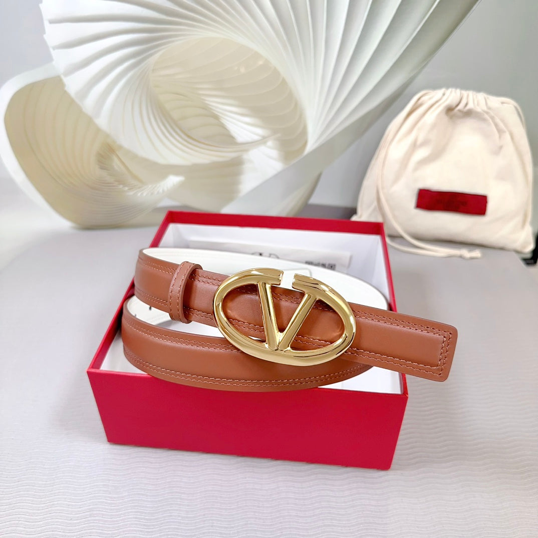 The Bold Edition Belt 30mm Brown White Calfskin Shiny Gold Buckle