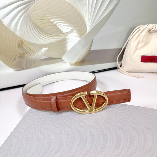 The Bold Edition Belt 30mm Brown White Calfskin Shiny Gold Buckle