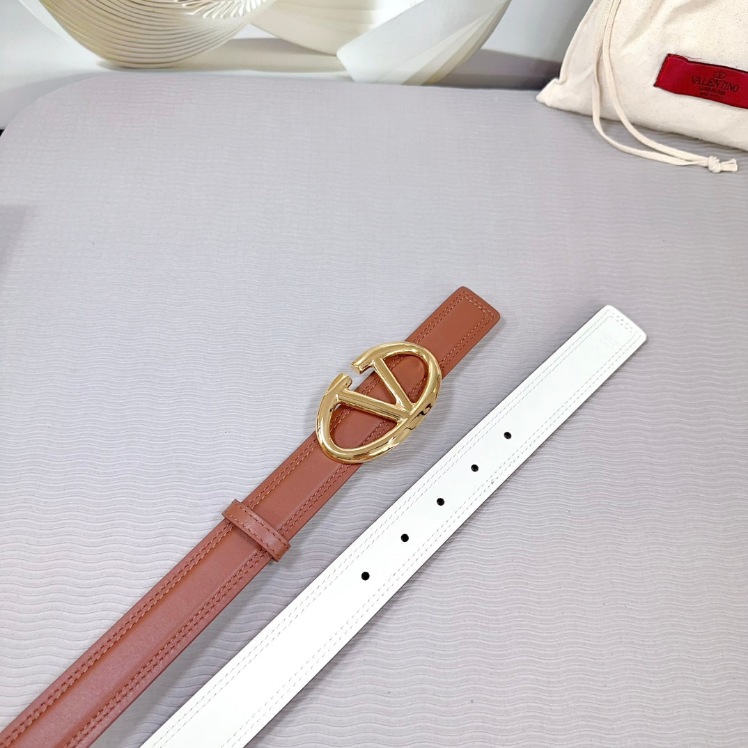 The Bold Edition Belt 30mm Brown White Calfskin Shiny Gold Buckle