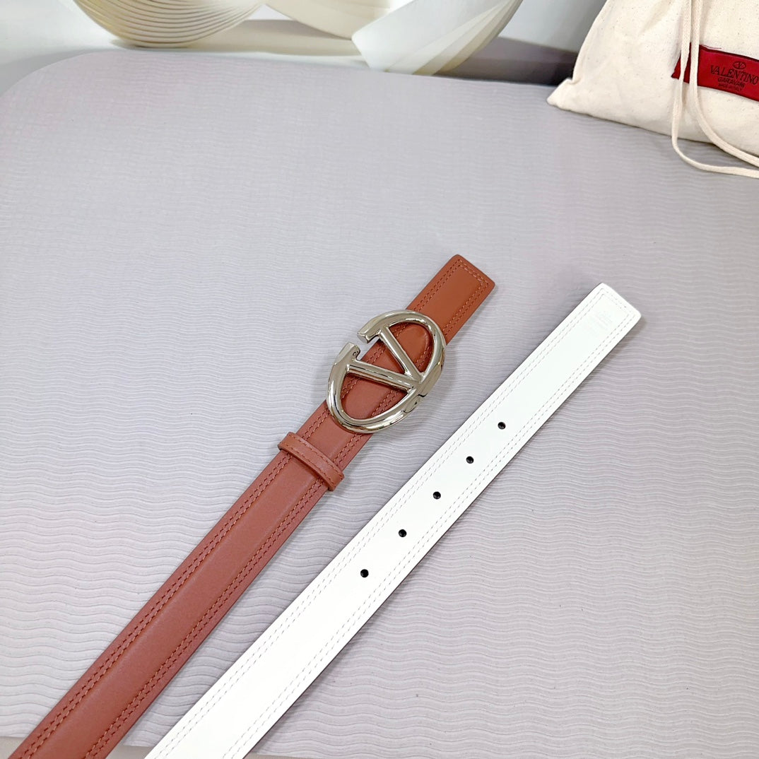 The Bold Edition Belt 30mm Brown White Calfskin Silver Buckle