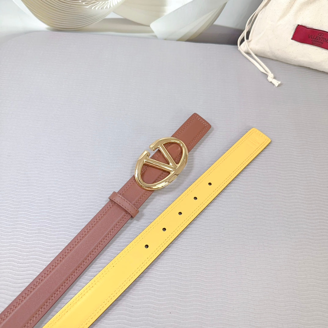 The Bold Edition Belt 30mm Brown Yellow Calfskin Shiny Gold Buckle