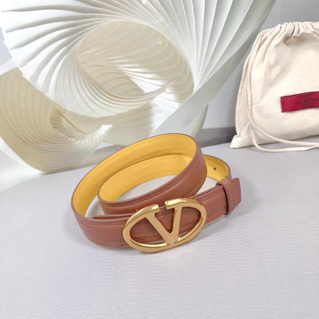 The Bold Edition Belt 30mm Brown Yellow Calfskin Gold Buckle