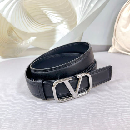 Vlogo Belt 34mm Black Calfskin Silver Buckle
