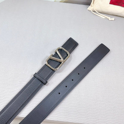 Vlogo Belt 34mm Black Calfskin Silver Buckle