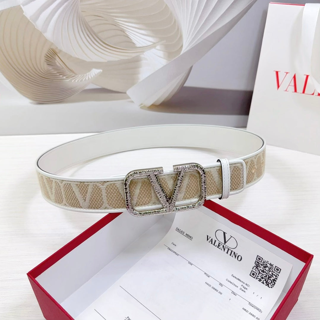 Valenti Toilde Iconographe Belt 40mm White Beige Calfskin Silver Hammered-effect Buckle