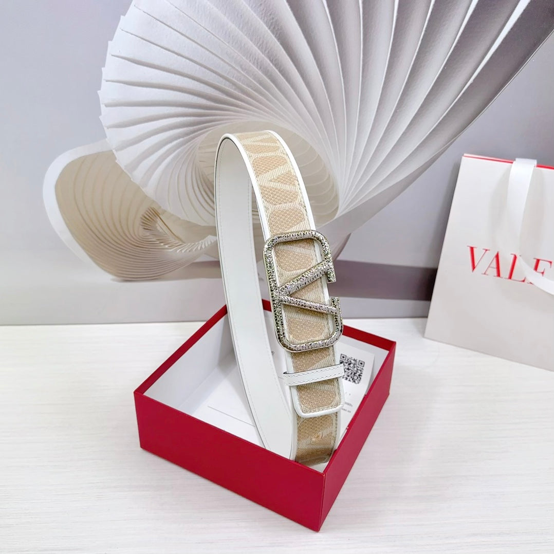 Valenti Toilde Iconographe Belt 40mm White Beige Calfskin Silver Hammered-effect Buckle