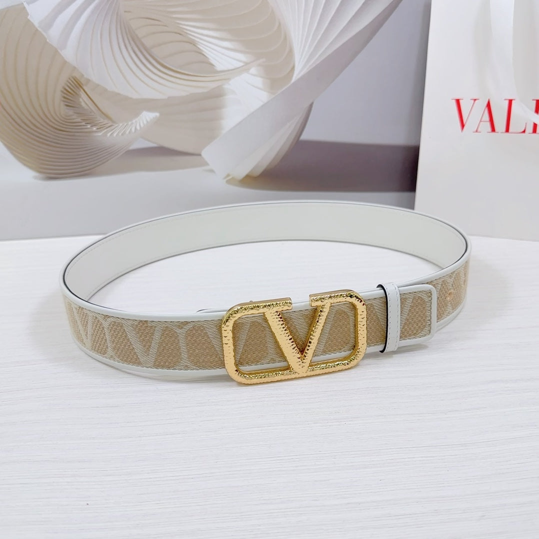 Valenti Toilde Iconographe Belt 40mm White Beige Calfskin Gold Hammered-effect Buckle