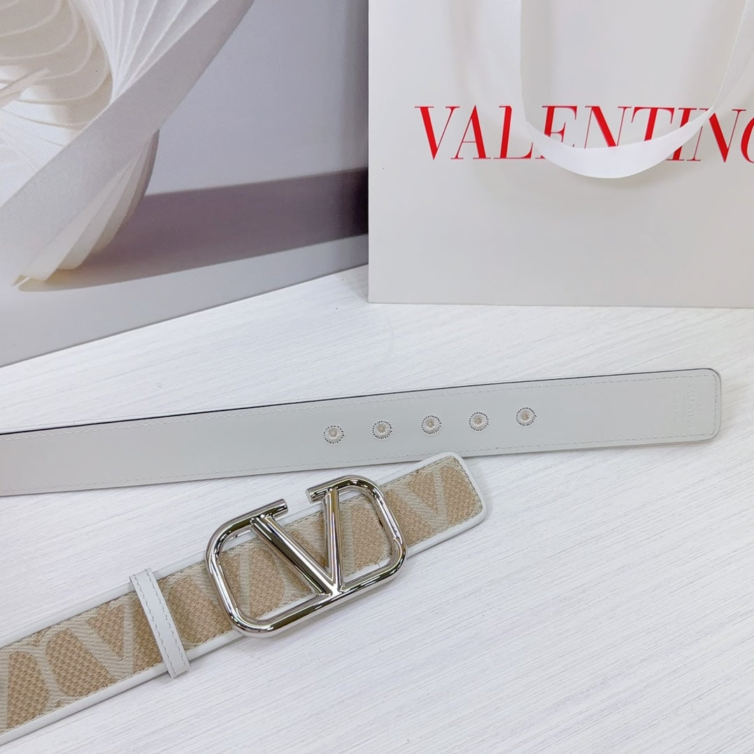 Valenti Toilde Iconographe Belt 40mm White Beige Calfskin Silver Buckle