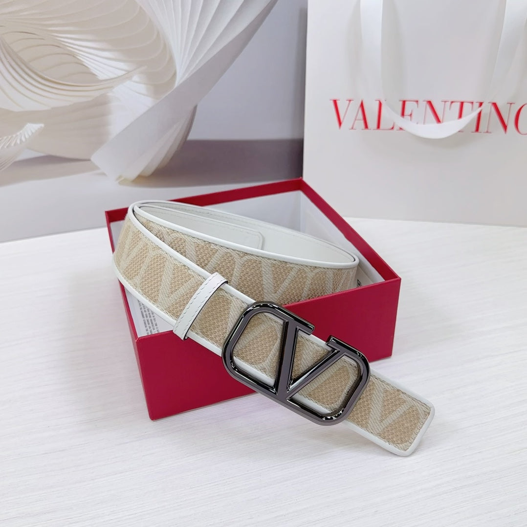 Valenti Toilde Iconographe Belt 40mm White Beige Calfskin Ruthenium-finish Buckle