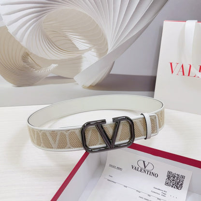 Valenti Toilde Iconographe Belt 40mm White Beige Calfskin Ruthenium-finish Buckle