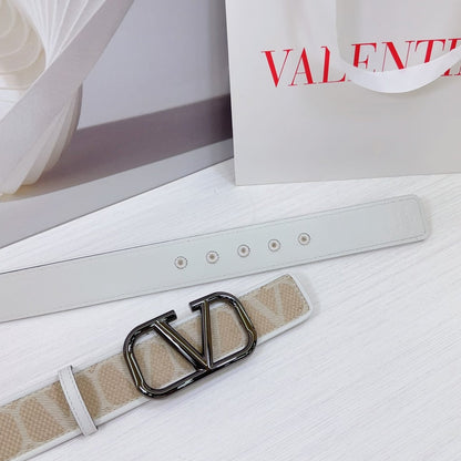 Valenti Toilde Iconographe Belt 40mm White Beige Calfskin Ruthenium-finish Buckle