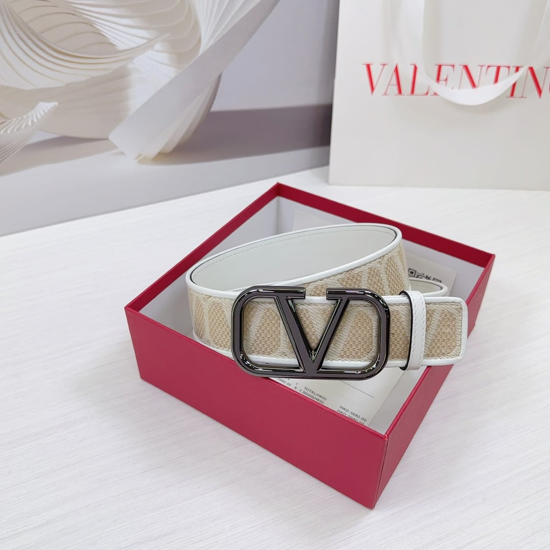 Valenti Toilde Iconographe Belt 40mm White Beige Calfskin Ruthenium-finish Buckle