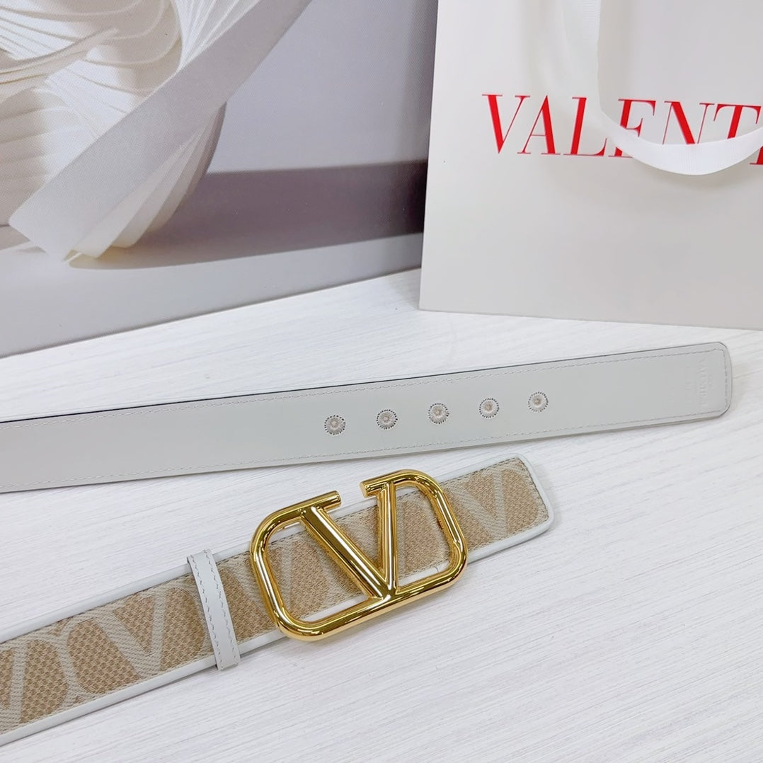 Valenti Toilde Iconographe Belt 40mm White Beige Calfskin Shiny Gold Buckle