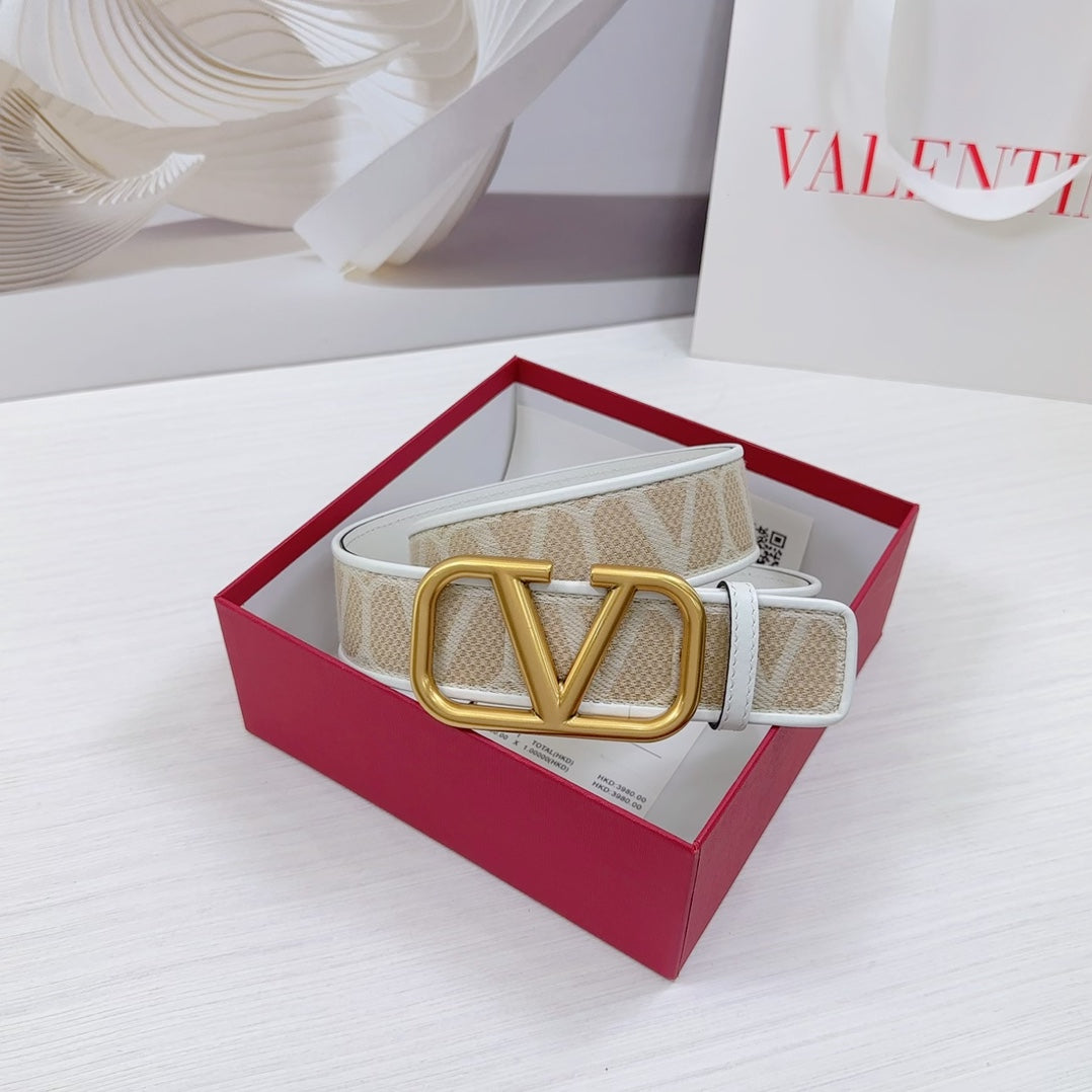 Valenti Toilde Iconographe Belt 40mm White Beige Calfskin Gold Buckle