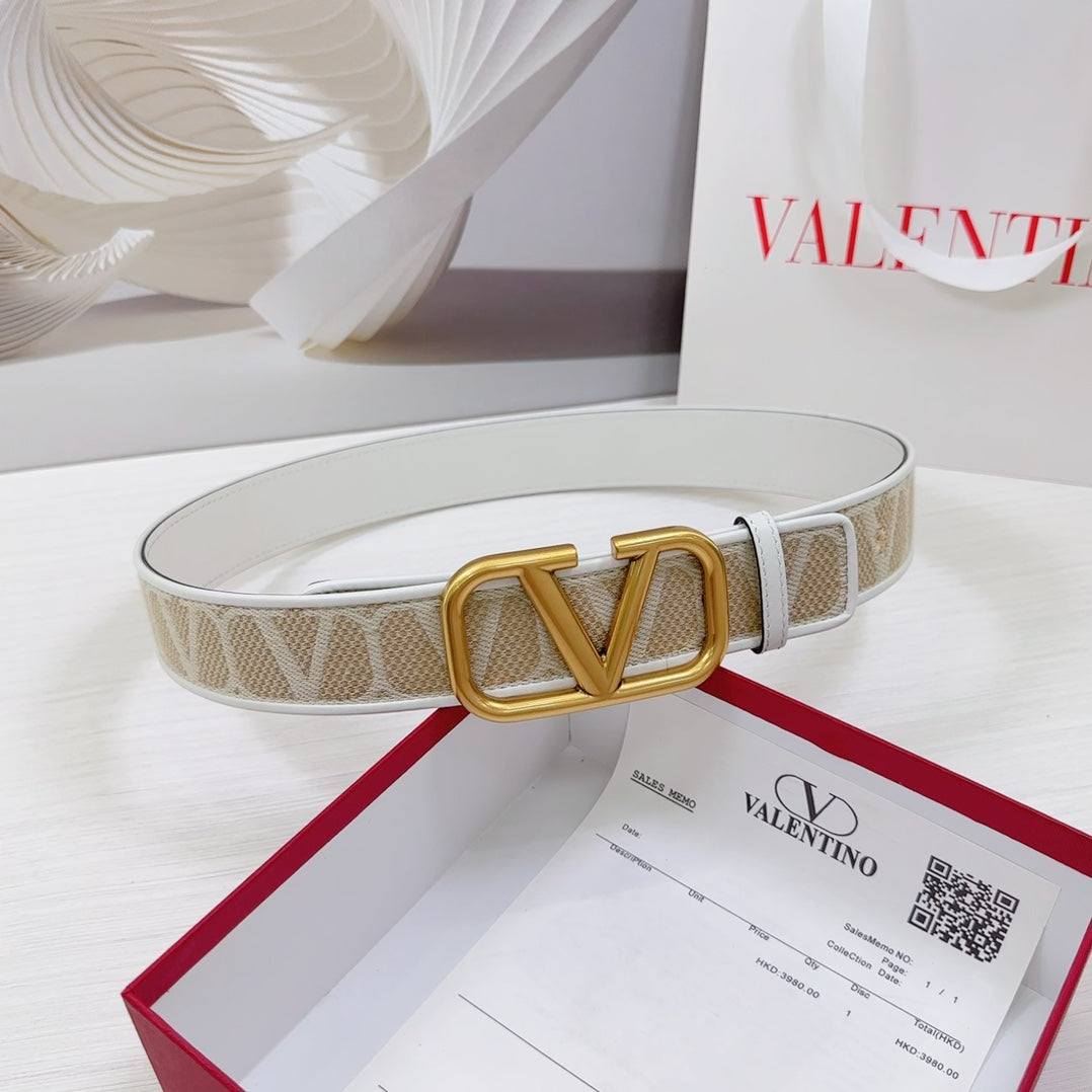 Valenti Toilde Iconographe Belt 40mm White Beige Calfskin Gold Buckle