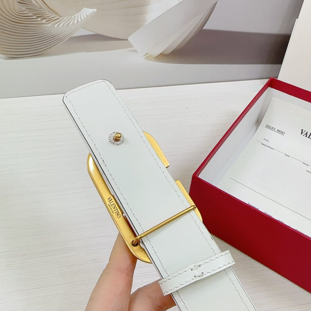 Valenti Toilde Iconographe Belt 40mm White Beige Calfskin Gold Buckle