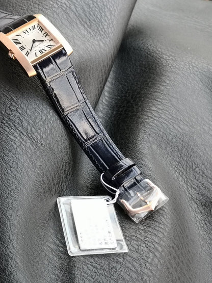 Tank Francaise Pink Gold Case Black Leather Strap