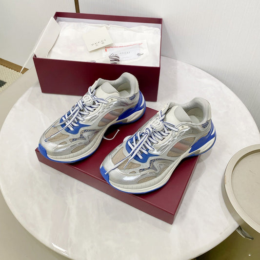 GG 2.0 Low Top Sneakers Grey Blue Mesh Leather 675580