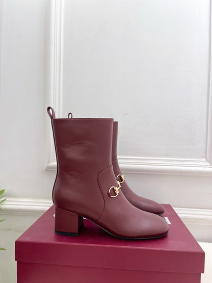 GG horsebit chunky heel ankle boots burrgundy calfskin 536060