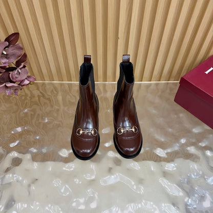 GG 26 Horsebit Martens Boots Glossy Brown Sheepskin 589467